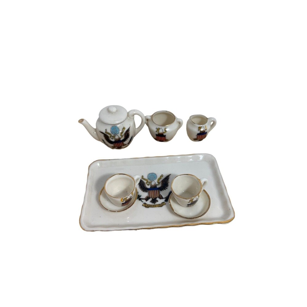 WILLOW ART crested china Tea Cup 9 Pc Set Washington DC Longton Staffordshire.